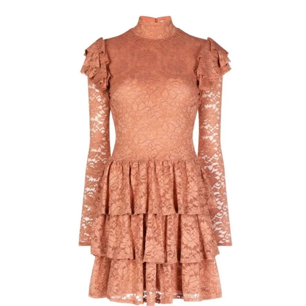 Caroline Constas Emily Ruffled Lace Minidress in Cork NWT Size XS